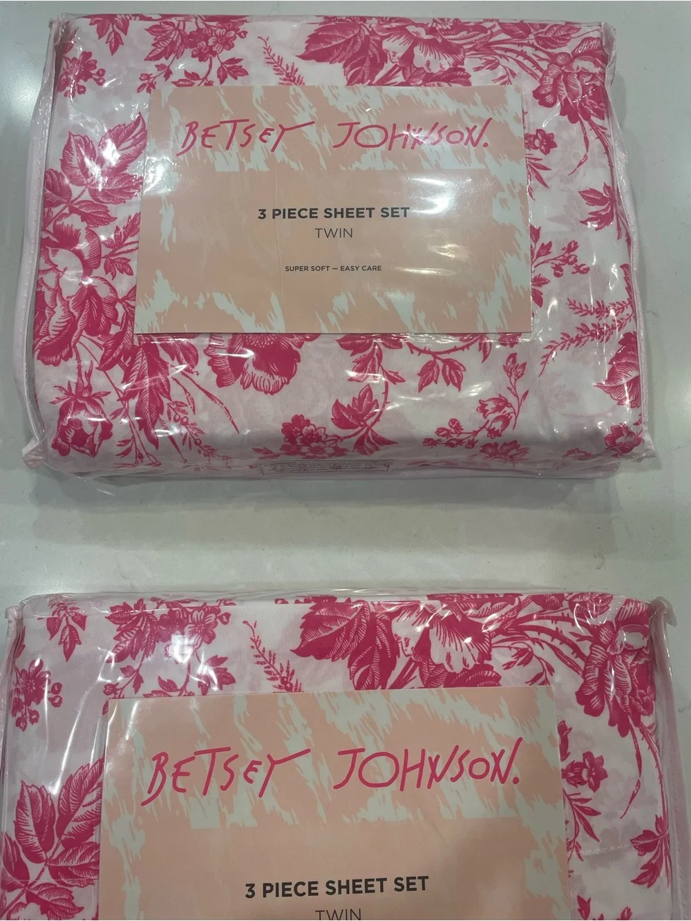 Betsey Johnson Pink Floral Twin 3-Piece Sheet Set Set of 2